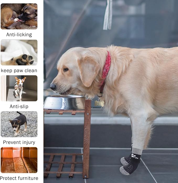 SCENEREAL Anti Slip Dog Sock to Prevent Licking Paws for Hardwood Floors, Boots & Paw Protector Shoes for Hot/Cold Pavement with Grippers, Double Sides Grips for Small Medium Large Senior Dogs