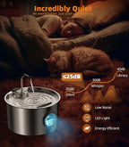 108oz/3.2L Stainless Steel Cat Water Fountain with Detachable Tank, Easy to Clean & Assemble, Pet Drinking Dispenser with Quiet Operation & LED Light, Gifts for Cats, Dogs and Small Pets