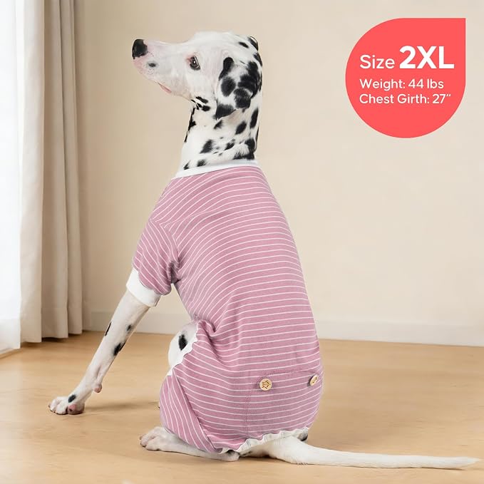 KYEESE Dog Pajamas Striped Clothes Pet PJS Lightweight Doggie Jammies 4 Legs Outfit Soft Dog Pajamas Cozy Pet Clothes Onesie Comfortable PJS for Medium Dogs Doggie Onesie,Green Striped, 3XL