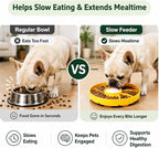 Slow Feeder Dog Bowl Silicone Suction Cup Anti Spill Dogs Cats Yellow | strong suction base prevents sliding, extends mealtime, reduces anxiety, textured surface, dishwasher safe