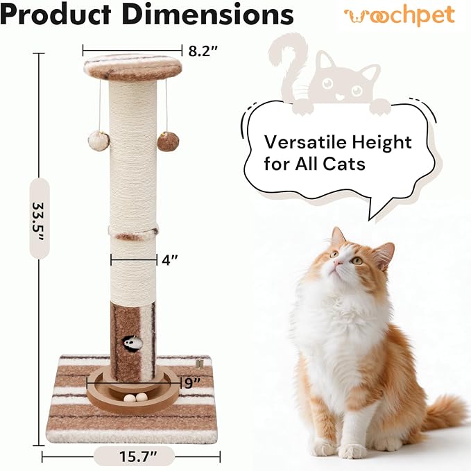 Woochpet Cat Scratching Post,Heavy Duty Green Sisal Scratcher with Cat Toys | Protect Furniture,Modern Boho Cat Post,For Indoor Large Cats,Cat Ball Track