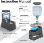 Automatic Cat Water Dispenser Gravity Stainless Steel Water Feeder Dog Waterer Feeder with Wide Mouth Bowl for Small Medium Dog Puppy Kitten (Filter &Ice Pack Included) 1Gallon Gray