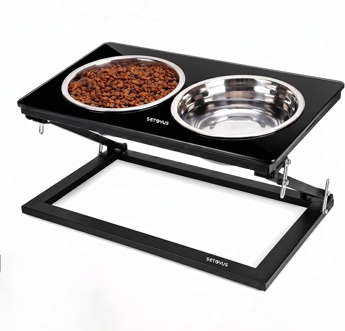 Elevated Dog Bowl, Adjustable Height and Tilt Angle Dog Bowl Stand | Precisely Adjust Height And Tilt Angle, Easy To Clean, Equipped With 2 Stainless Steel Food Bowls, Sturdy And Durable.