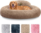 PetJett Large Dog Bed - 36'' Calming Donut Dog Beds, Anti-Slip & Washable Large Round Bed, Fluffy Faux Fur Pet Bed, Super Soft Anti-Anxiety Premium Comfort Bed, Fits Dogs up to 80 lbs - Beige