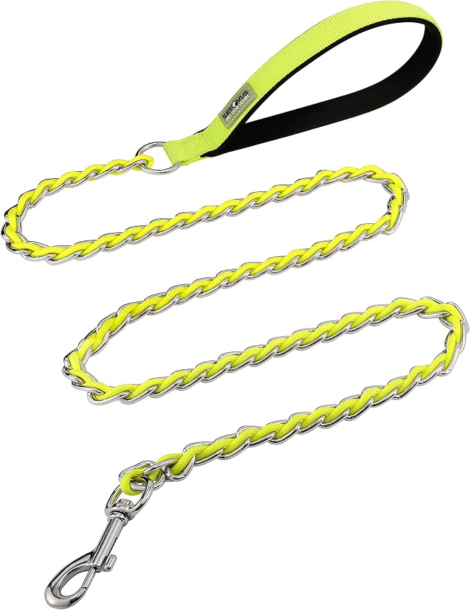 S-ETOVUS-Chain Dog Leash, Bite-Proof Metal Leash, with Padded Handle | Three Sizes 7.25FT/5.2FT/4FT, Woven From Nylon Rope And Chain, Durable And Bite-Resistant, Comfortable With Padded Handles