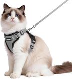 rabbitgoo Cat Harness and Leash Set, Escape Proof Vest, Grey | Soft Breathable Mesh, Easy Adjustable Fit, Snap Buckles, Sturdy Clip, Reflective Strips, for Medium to Large Cats Walks, M