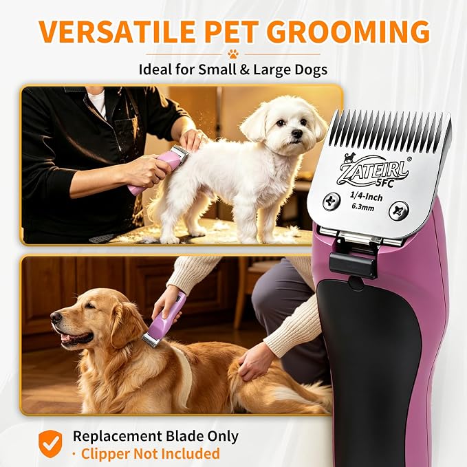 Size 5FC Detachable Pet Grooming Clipper Blade with Ceramic Cutter, 6.3mm 1/4 Inch Cut Length, Silver, Compatible with Andis, Oster A5, Wahl KM10, 3 Pack