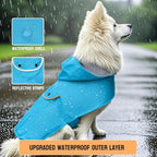 Dog Raincoat Dogs Rain Jacket Reflective Poncho Rainwear Waterproof Pet Clothes Breathable Lined Pocket Hooded Leash Hole Adjustable Medium Dogs,Blue,XXL
