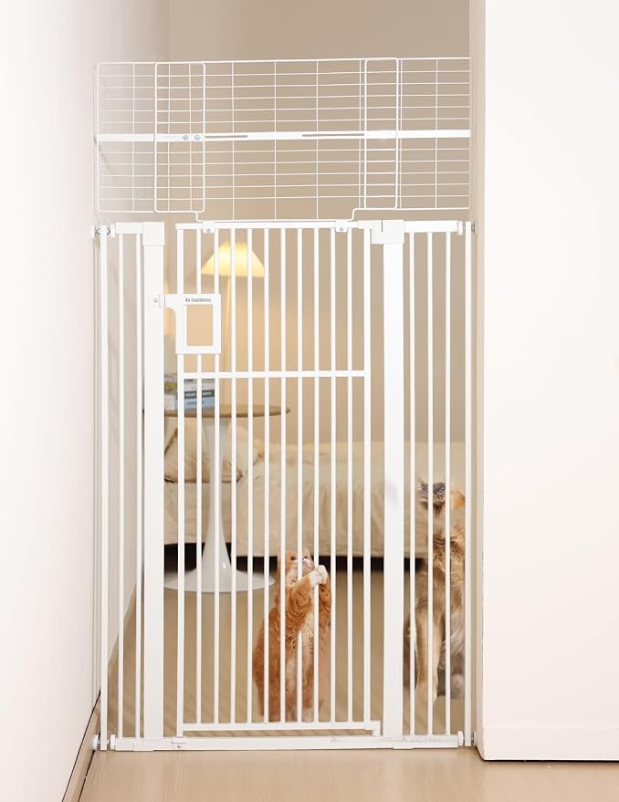 No Pawblems 71" Extra Tall Pet Gate, 29"-43" Wide Pressure Mounted, White | 1.37" Ultra Narrow Spacing, Auto-Close Tall Cat Gate for Doorway, Dual-Lock, One-handed Operation