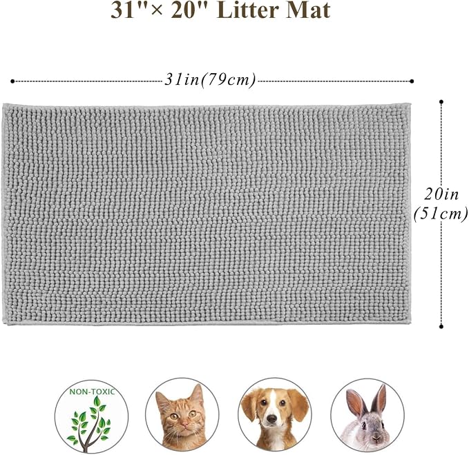 VIVAGLORY Soft Cat Litter Box Mat, Large Litter Trapping Mat for Indoor Cat, Machine Washable Cat Kitty Litter Tray with No-Slip and Waterproof, 31"× 20", Grey | Litterbox Rug Box Catcher for Indoor & Floor, Easy Clean Washable Less-Mess Waterproof for...