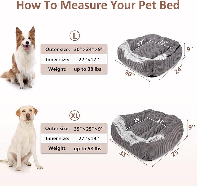 MIXJOY Dog Beds for Large Medium Small Dogs, Rectangle Cave Hooded Blanket Puppy Bed, Luxury Orthopedic Cat Beds for Indoor Cats, Warmth and Machine Washable (35 inches, Grey)