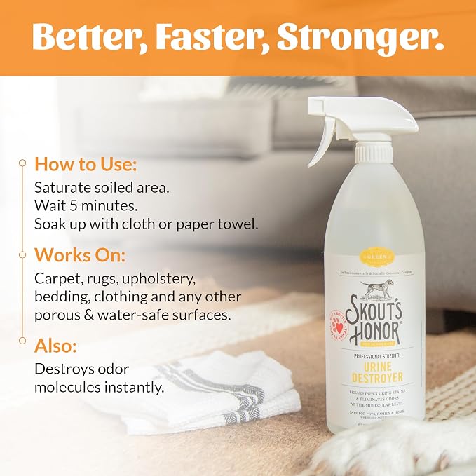 SKOUT'S HONOR Dog Urine Destroyer, 35 oz | Better, Faster, Stronger Pet Urine Odor Eliminator for Carpets, Upholstery and other Indoor Surfaces