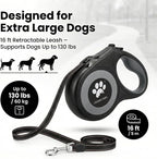 16 ft Retractable Dog Leash for Extra Large Dogs up to 130 lbs,Tangle-Free Nylon Tape,Black Dan24 XL