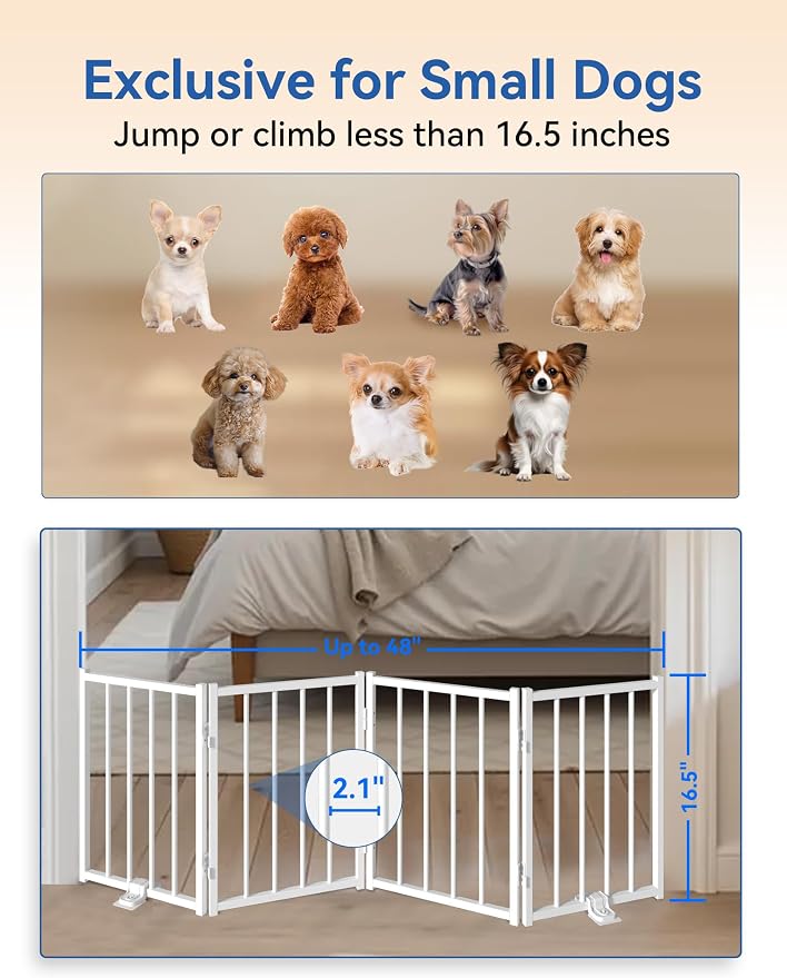 BFNN Small Dog Gate Indoor, Up to 48" W Freestanding Pet/Puppy Fence | Flexible Space Control | Chewproof Steel Frame | 16.5" Step-Over Gate | Foldable | Drill-Free Setup | For Stairs & Doorways