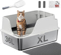 Non-Stick Stainless Steel Litter Box, XL Side Open Splash-Proof (White) | Leak-Proof Seamless Seal, Ellenpent Large Capacity, Cat Litter Box with Lid for Multi-Cats, Easy-Clean & Durable