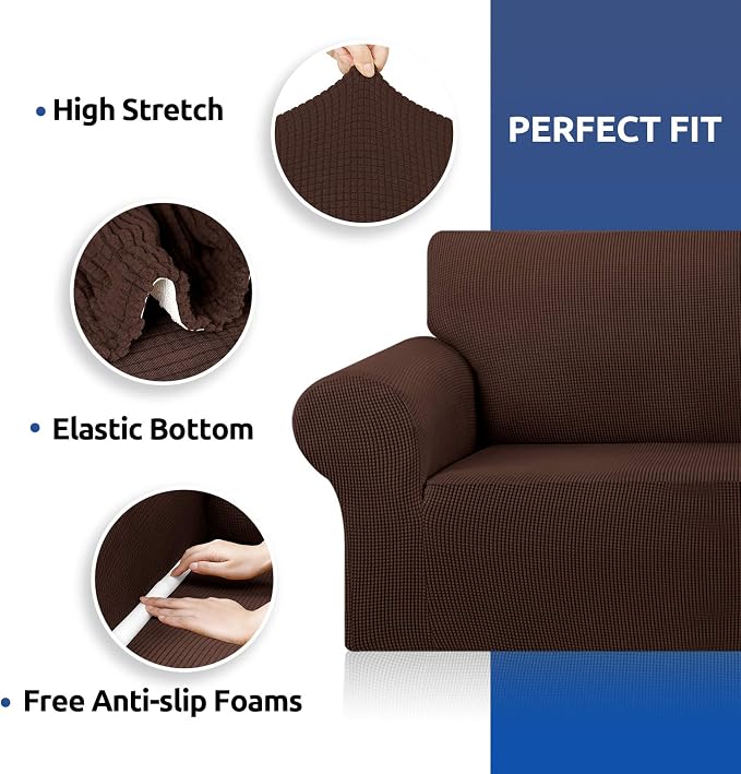 Stretch Oversized Couch Covers for Sofa Slipcover,Chocolate | 1-Piece Washable Sofa Cover (94"-110") 4-Seater Furniture Protector, Soft Jacquard Non-Slip Elastic Bottom for Dogs & Kids