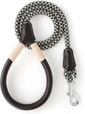 Mile High Life Dog Leash with Genuine Leather Handle, 4/5/6 FT | Comfortable Leather Grip Rope Leash, Heavy Duty 360° Swivel Metal Clasp, for Small Medium & Large Dogs (Khaki Black, 48 Inch)