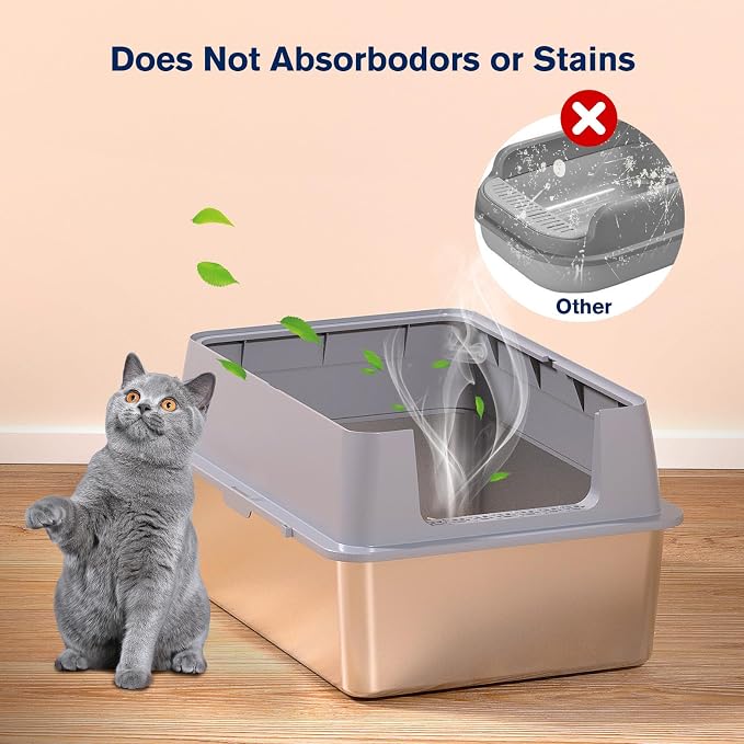 Stainless Steel Litter Box , 28"L*20"W*12"H XXL Extra Large Litter Boxes with lid ,Metal Litter Box with Hight Sides for Big Cats& Multiple Cats,Never Absorbs Odors, Anti-Urine Leakage, Easy Cleaning