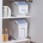 15 Liter / 30 lbs Rice Storage Container with Measuring Cup, BPA free, For Rice | Grain | Pet Food | Flour, 2 count, White & Gray