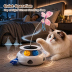 3-in-1 Interactive Cat Toy with Remote Control, Butterfly Wand & Automatic retractable feathers & Rolling Ball Track, Multi-functional Cat Toy for Indoor Cats, Suitable for Bored kitten, white