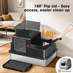 XXXL Stainless Steel Cat Litter Box with Lid – 28.3"×20.2"×17.3", Black | Enclosed High-Sided Cat Litter Box, Non-Stick Rustproof Pan & Leak-Proof Base, for Large & Multi-Cat Homes, Footboard & Scoop