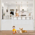 96" Retractable Baby Gate, Long Mesh Dog Gate for Garage Deck Porch | Strong Suction Disc Prevent Crawling Under, 34" Tall Child Safety Gate for Large Openings, Indoor Outdoor Use, White