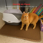 iPrimio Cat Litter Trapper Mat, Waterproof, Double Layer, 30" x 23", Brown | Double layer honeycomb traps scattered litter while the waterproof base blocks urine. Soft on paws and empties in one pour.