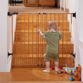 Babelio No Bottom Bar Baby Gate, 28" H x 26-43" W, Brown Wood Pattern | Easy Install| One-handed Opening| Auto-close| Drill Needed Indoor Safety Dog/Pet Gate for Stairs, Hallways & Doorways