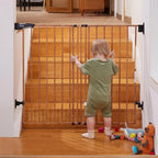 Babelio No Bottom Bar Baby Gate, 28" H x 26-43" W, Brown Wood Pattern | Easy Install| One-handed Opening| Auto-close| Drill Needed Indoor Safety Dog/Pet Gate for Stairs, Hallways & Doorways