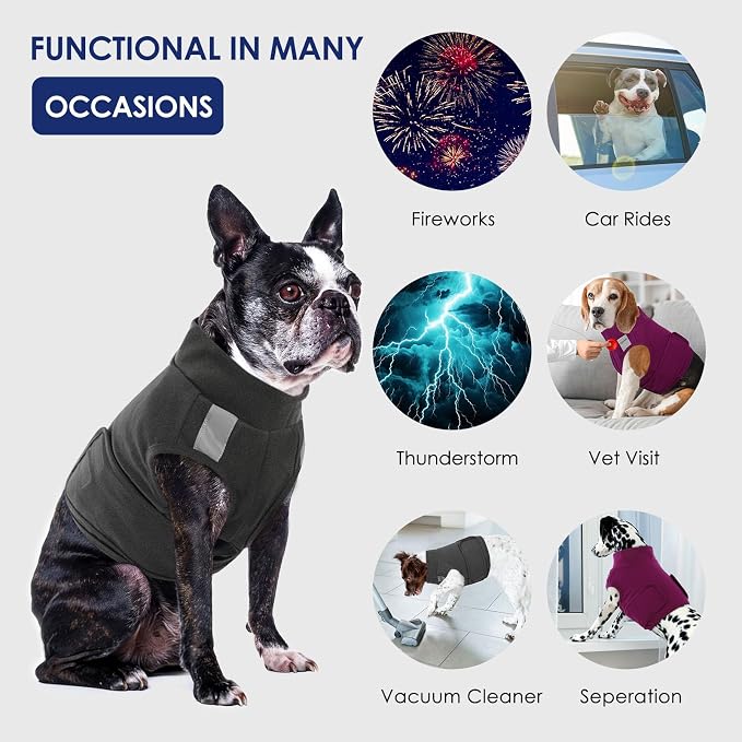 KOESON Reflective Dog Anxiety Vest, Adjustable & Breathable Thunder Jacket for Dogs, Lightweight & Soft Calming Vest for Dogs, Stress Relief Dog Compression Shirt for Thunder, Fireworks, Separation