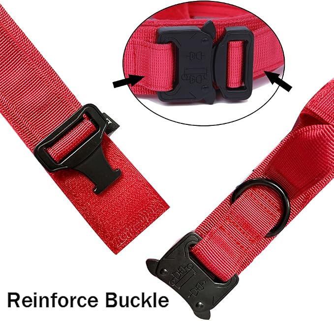Tactical Dog Collar for Large Dogs with Control Handle,Red,XL | 1000D Heavy-Duty Nylon Fabric,Quick-Release Metal Buckle,Adjustable Fit,Soft-Padded Webbing,D-Ring,for Training & Hiking