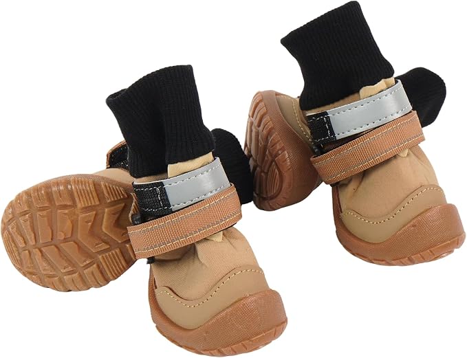 PAWsay Adjustable Dog Hiking Boots Waterproof Dog Shoes for Rainy Snowy Day | Anti-Slip Paw Protectors with Reflective Hook and Loop Straps for Safety Soft Doggy Booties to Prevent Injury Dirt