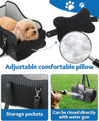 Center Console Dog Car Seat, Pet Car Seat, Armrest Middle Console Booster Travel Carrier for Small Dogs and Cats(Black Leather)