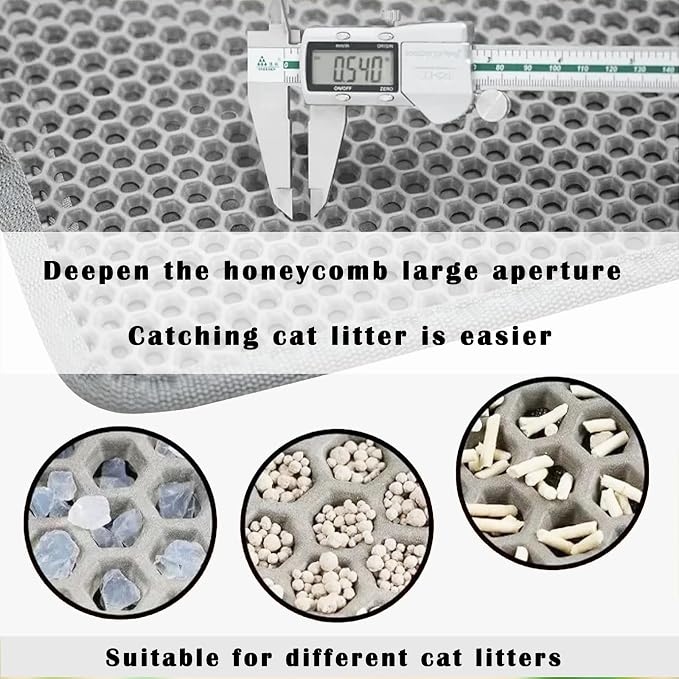HCY&WLD Cat Litter Mat, Honeycomb Double Layer Litter Trapping Mat | Safe Materials, Soft on Paws, Waterproof Urine Proof Non-Slip, Protects Floors, Less Waste, Easy to Clean, Gray, 35" x 24"