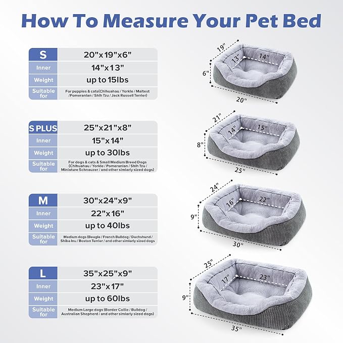 INVENHO Medium Dog Beds for Medium Dogs Washable, Rectangle Dog Bed Medium Size Dog, Orthopedic Dog Bed, Warming Soft Calming Sleeping Puppy Bed Durable Pet Bed with Anti-Slip Bottom M(30"x24"x9")