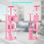 FDW | 70" Cat Tree Tower | Pink | Multi-Level Indoor Activity Center with Sisal Scratching Posts, Condos, Plush Perches, Hanging Cat Toys | Sturdy, Easy to Assemble | for Kittens & Adult Cats