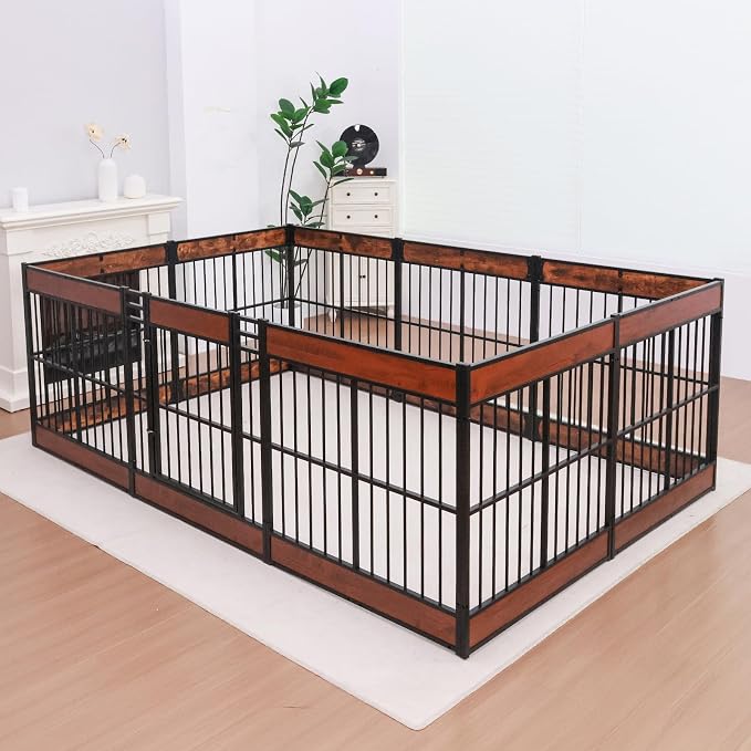 Dog Playpen, 35.4" Height Dog Pen Indoor, Heavy Duty, Safe and Sturdy, Furniture Style Puppy Pen (12 Panels (35.4" High), Mahogany)