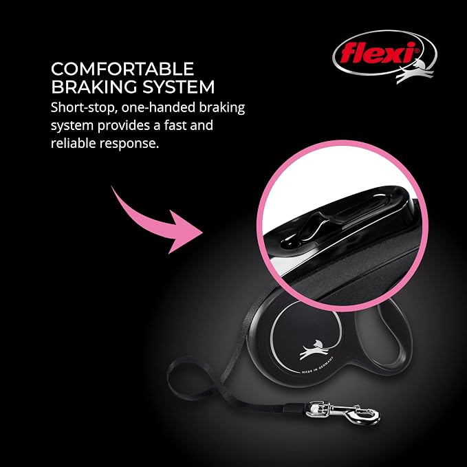 FLEXI® Classic Cord Retractable Dog Leash, Medium, 26 ft - Black | German engineered, original flexi leash, durable quality for dogs up to 44 lbs, tangle-free, walking, reliable brake system
