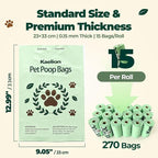 Compostable Dog Poop Bags 270 Count (18 Rolls), 9x13 Inch, BPI Certified, Plant-Based Leak Proof Unscented Green Eco-Friendly Waste Bags (Green)