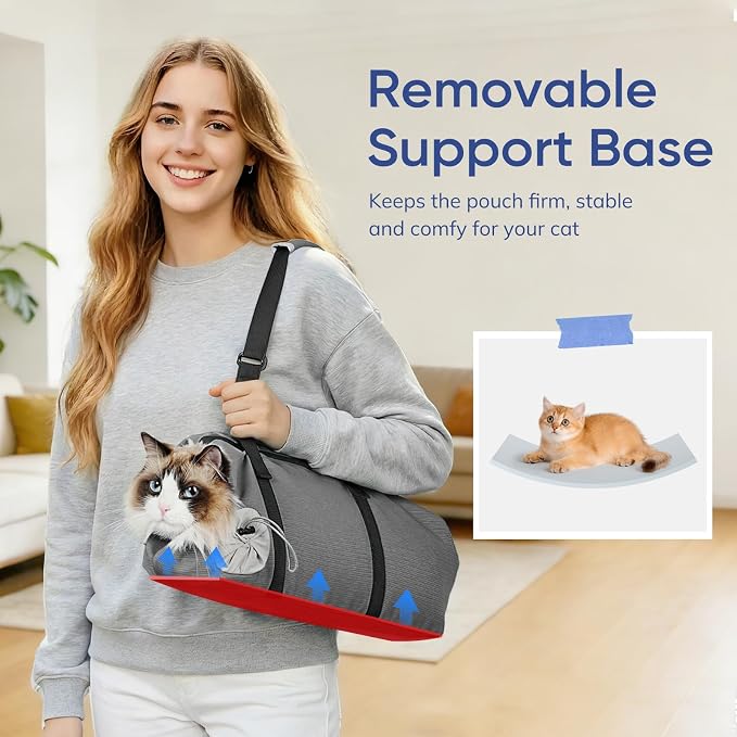 Cat Carrier Pouch, Soft Cat Grooming Restraint Bag for Vet Visits, Nail Trimming,Dental Care & Medication, Comfortable Cats Carry Bag with Bottom Support for Car Travel,Grey S(4-10lbs)