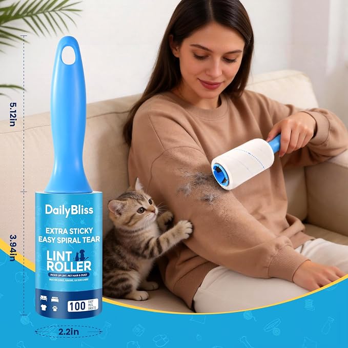 Extra Sticky Lint Roller for Pet Hair, 500 Sheets with 2 Handles | Easy Spiral Tear Lint Rollers,Lint Remover for Clothes, Dog and Cat Hair Remover with Ergonomic Handle