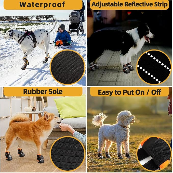 Dog Shoes for Large Dogs Anti-Slip Dog Boots & Paw Protectors for Hot Pavement Waterproof Small Medium Large Dog Booties for Rainy Day Summer Hiking Winter Snowy Day Dog Booties 4PCS