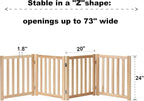 LZRS Wooden Free Standing Foldable Dog Gate Indoor – 80" W x 24" H, Extra Wide Step-Over Safety Pet Gate for Doorways, Stairs, Hallways, Large Spaces & Playpen for Puppies Indoor Use, Natural