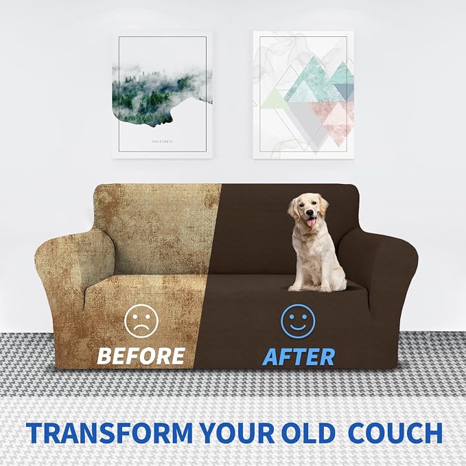 MAXIJIN Loveseat Cover Sofa Covers (55"-69"), 1-Piece Stretch Couch Covers for 2 Cushion Couch Love Seat Slipcover with Elastic Bottom for Kids,Dog (Loveseat, Diamond Pattern Coffee)