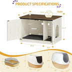 Hzuaneri Cat Litter Box Enclosure, Hidden Litter Box Furniture with Divider | Wooden Cat Cabinet with Removable Dividers, Reversible Entrance Left or Right Side, Cat Washroom, Rustic White Brown CB84614X