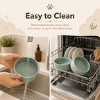 Havniva Raised Cat Bowl 5.1” Elevated Ceramic Cat Food and Water Bowl Set | Cat Bowls Elevated, Whisker Friendly Cat Bowl, Non-Slip Wood Stand, Food-Grade Ceramic, Wide Opening, Dishwasher Safe