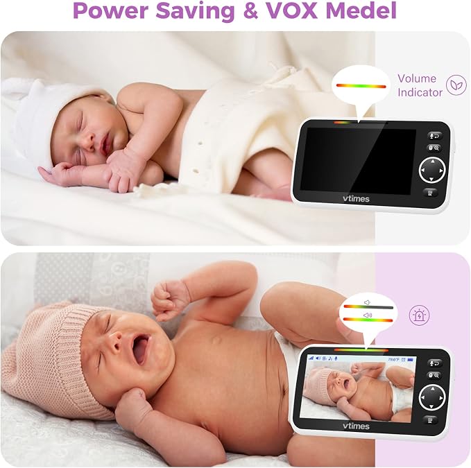 VTimes Baby Monitor Video Baby Monitor with Camera and Audio No WiFi 5" LCD Screen, Two-Way Audio, Night Vision,1000ft Range, 2X Zoom Temperature Display, Lullaby Elderly Pet