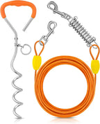 Petbobi Dog Tie Out Cable and Stake, 10ft Heavy Duty Dog Leads for Yard | 4in Shock Spring, 16in Spiral Ground Anchor, 360° No-Tangle Swivel, Chew-Proof Rustproof Wire, Up to 120 lbs, Outdoor Camping