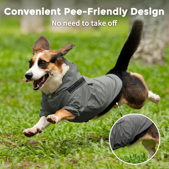 JoyDaog Dog Raincoat with Hood, Waterproof Dog Rain Jacket for Large Dogs | Waterproof dog rain jacket with hood and pockets for rainy walks, outdoor activities and everyday protection,Grey L