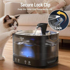 Veken 85oz/2.5L Cordless Cat Water Fountain for Cats, Dogs, Pets, Black | Stainless Steel Tray & Secure Clips, 5200 mAh Battery Operated, Pet Drinking Dispenser, LED Light, Wireless Fountain